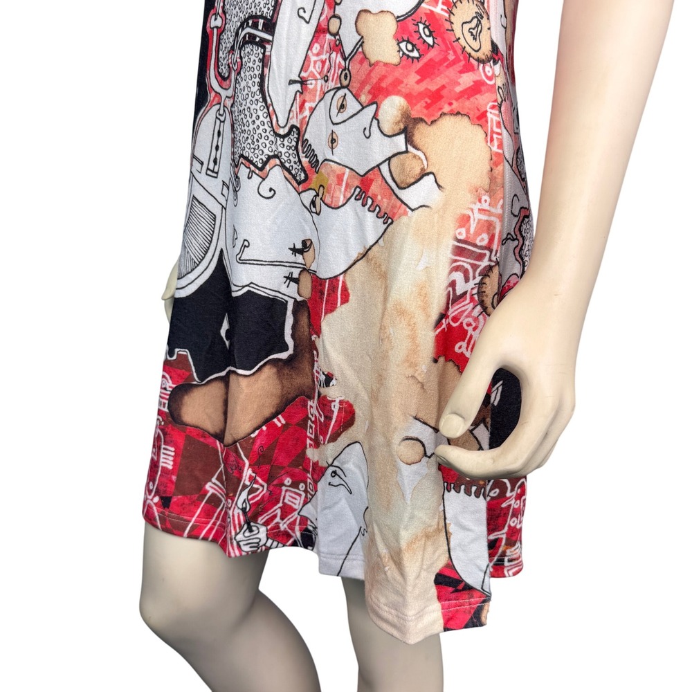 Inoah Abstract Art Print Tank L Dress Red‎ MultiSleeveless Stretch Knit USA - Picture 4 of 10